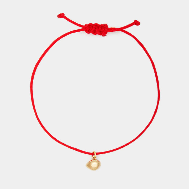 Deux Lions -  Bracelet L'Olive Cordon Rouge en Or