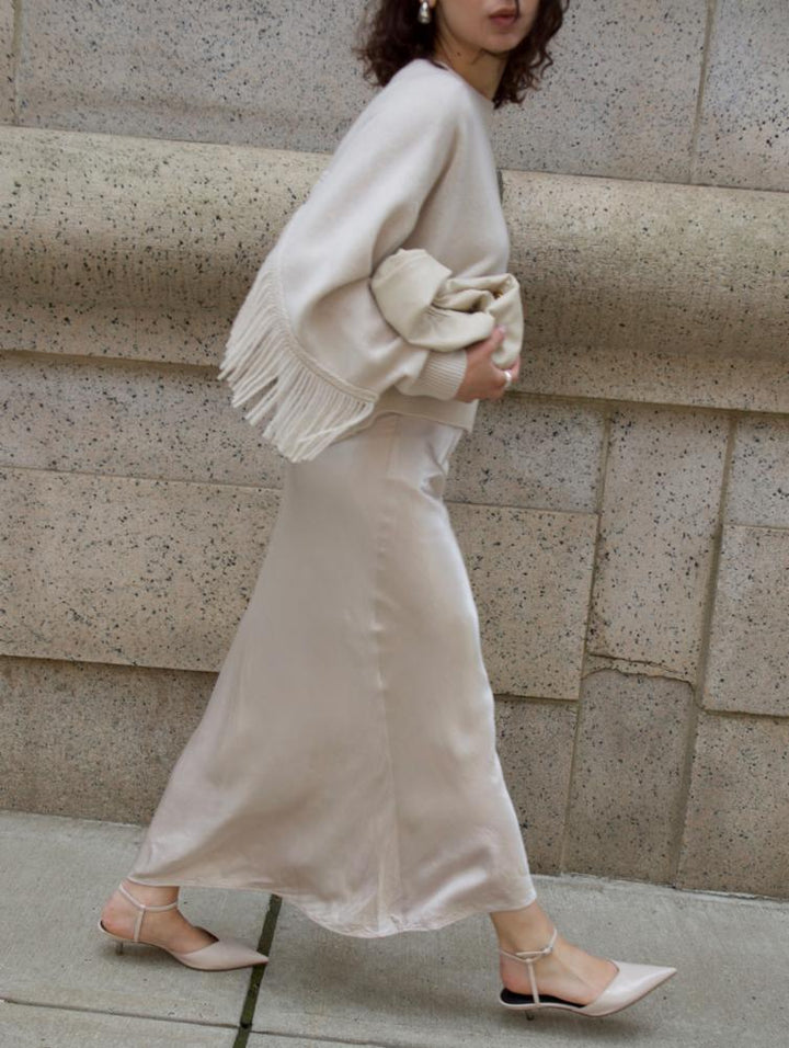 White + Warren - Pull Luxe à Franges en Cachemire Mélangé