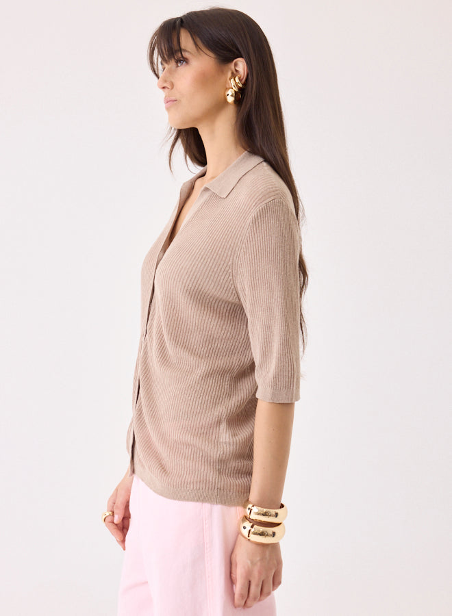 Majestic Filatures - 3/4 Sleeve Ribbed Linen Top