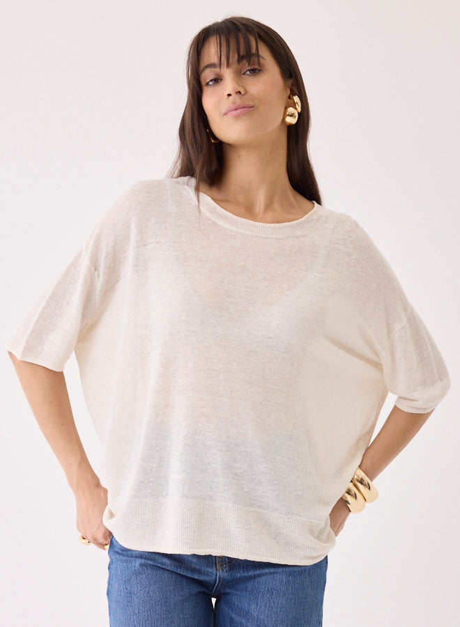 Majestic Filatures - Mid-Sleeve Linen Knit Top