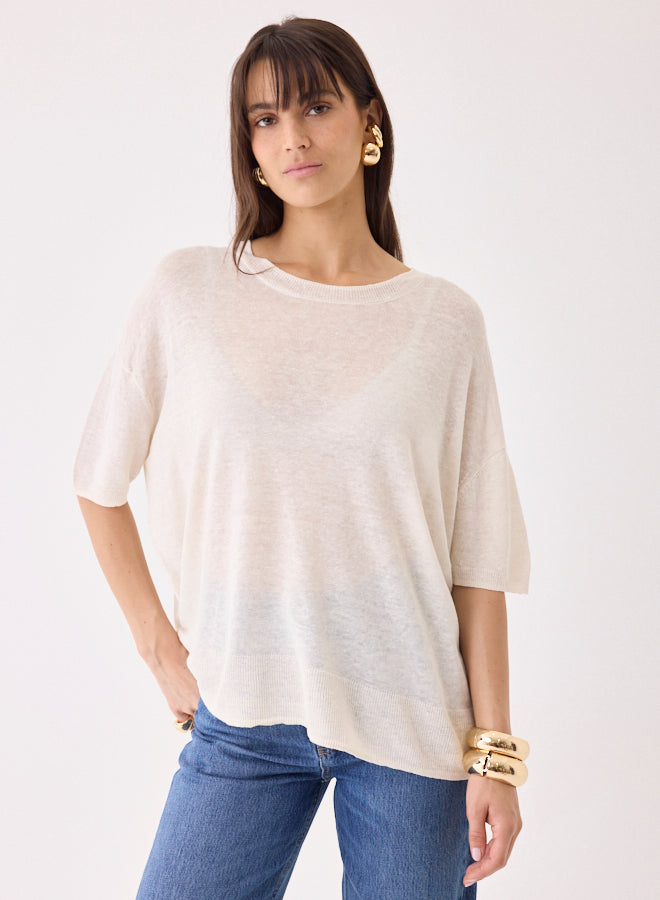 Majestic Filatures - Mid-Sleeve Linen Knit Top