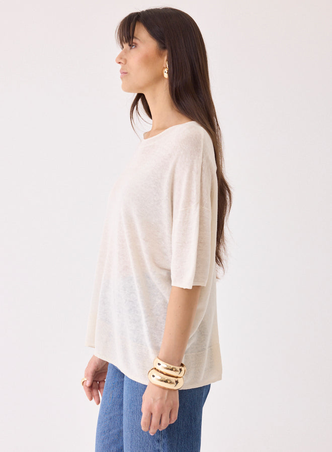 Majestic Filatures - Mid-Sleeve Linen Knit Top