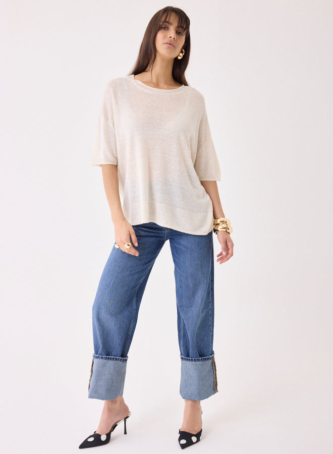 Majestic Filatures - Mid-Sleeve Linen Knit Top