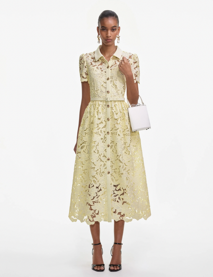Self-Portrait - Yellow Lace Collared Midi Dress - Boutique Billie 