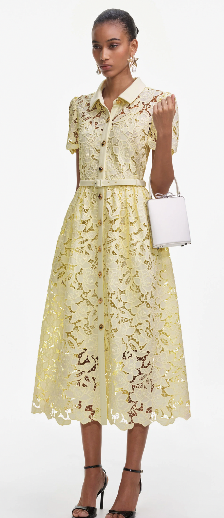 Self-Portrait - Yellow Lace Collared Midi Dress - Boutique Billie 