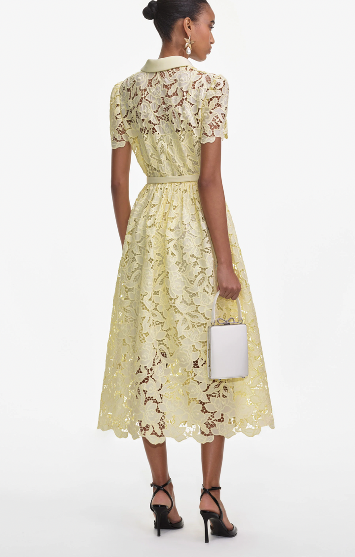 Self-Portrait - Yellow Lace Collared Midi Dress - Boutique Billie 