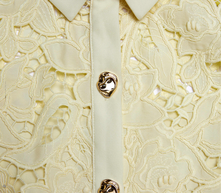 Self-Portrait - Yellow Lace Collared Midi Dress - Boutique Billie 