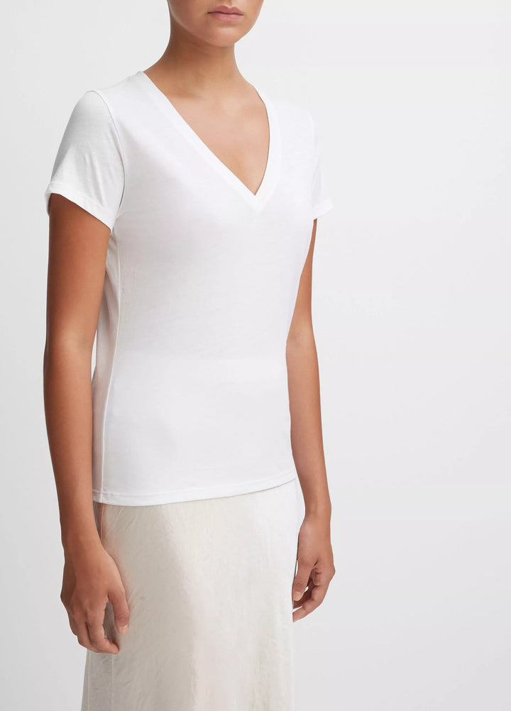 Vince - T-shirt Col V Essentiel en Coton Pima