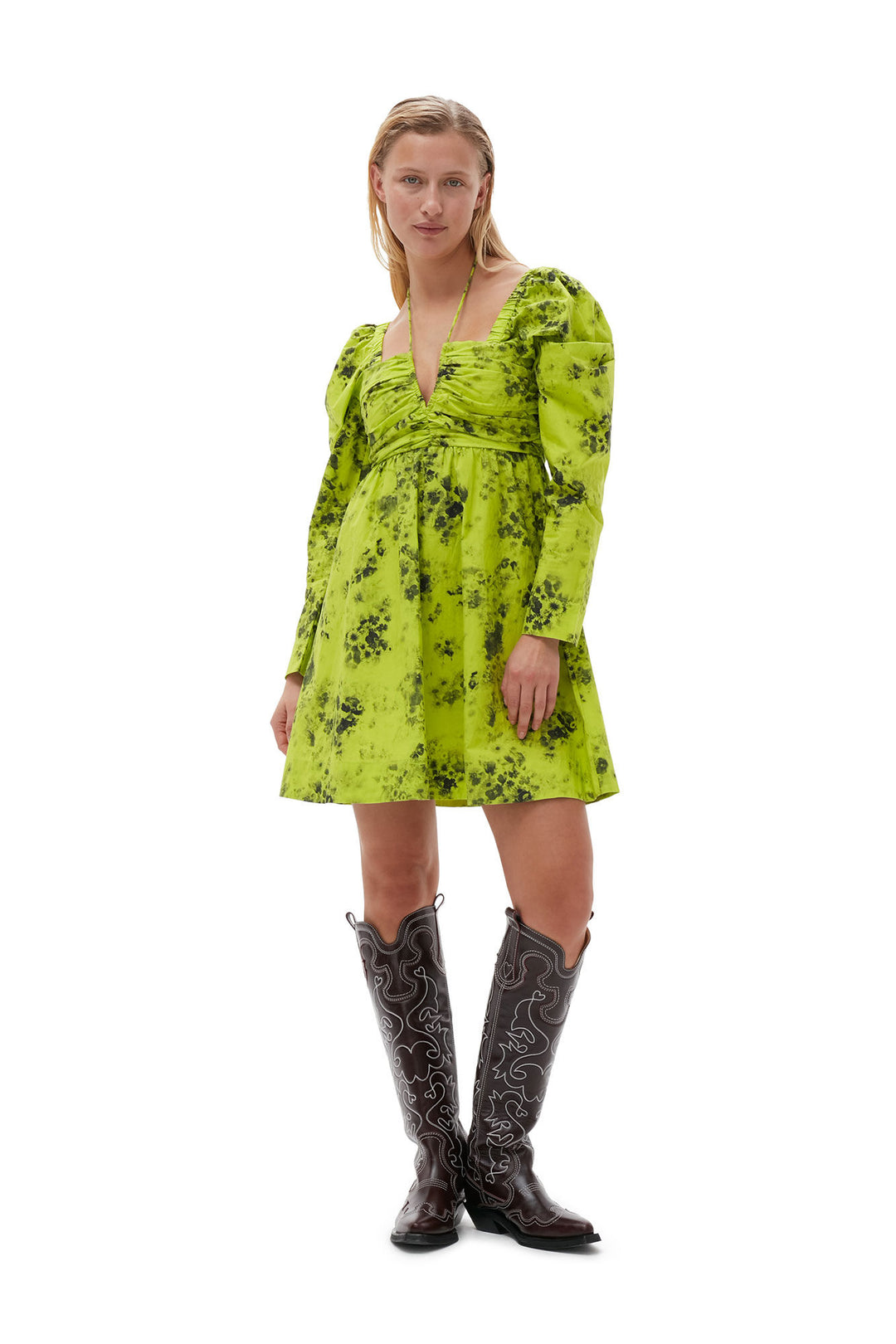 ganni green mini dress GANNI Green Recycled Wool Asymmetrical Mini Dress GANNI