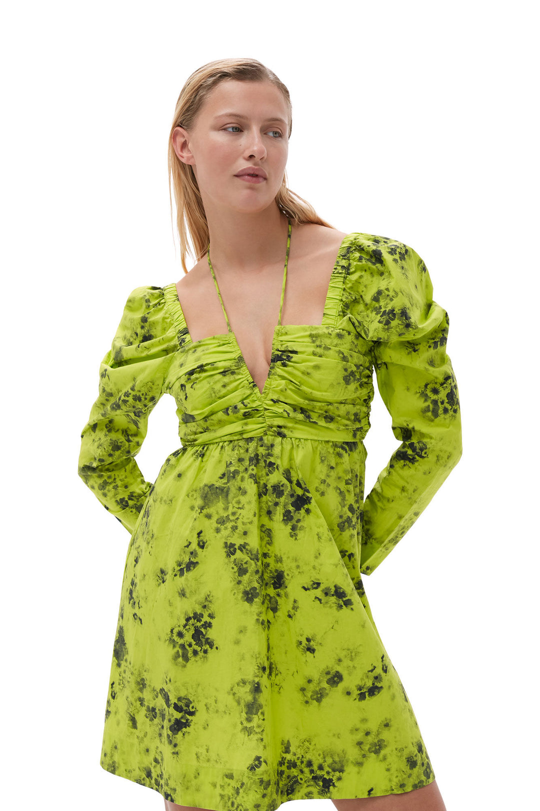 ganni printed cotton dress NWT GANNI Printed Cotton Poplin Mini Shirt Dress TANNIN Size 32 (US 0) $250