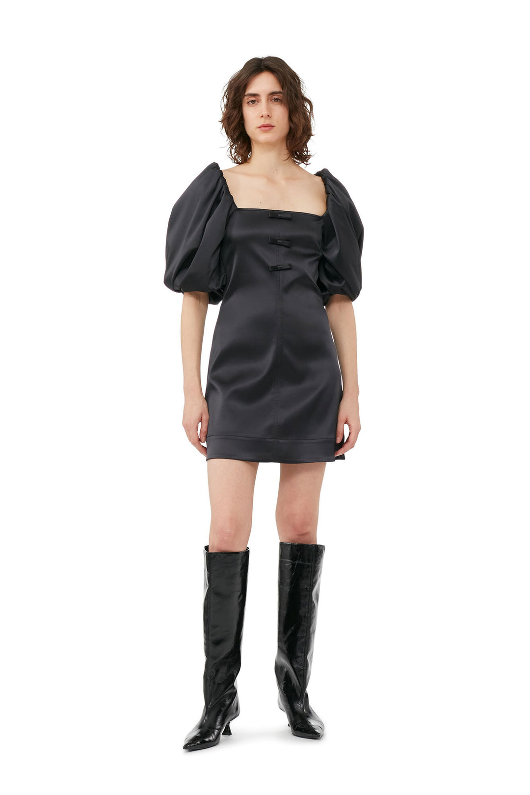 ganni double satin dress Printed Double Satin Mini Strap Dress