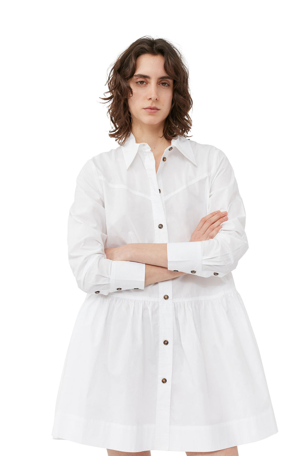 Ganni - Cotton bright poplin mini shirt dress - Boutique Billie 