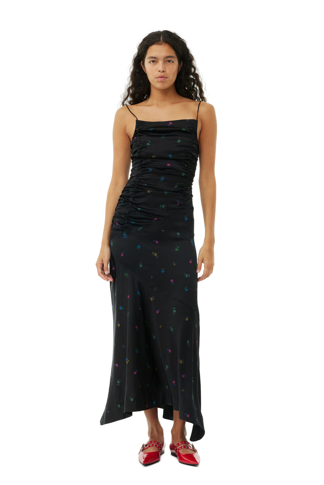ganni floral silk slip dress GANNI Metallic Floral Silk Blend Slip Dress by GANNI
