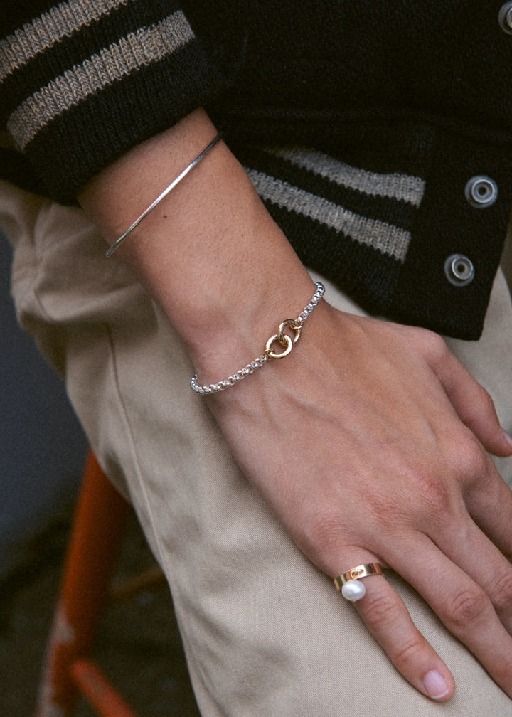 Flora - Bracelet 6 po chaîne rolo en argent sterling double anneaux