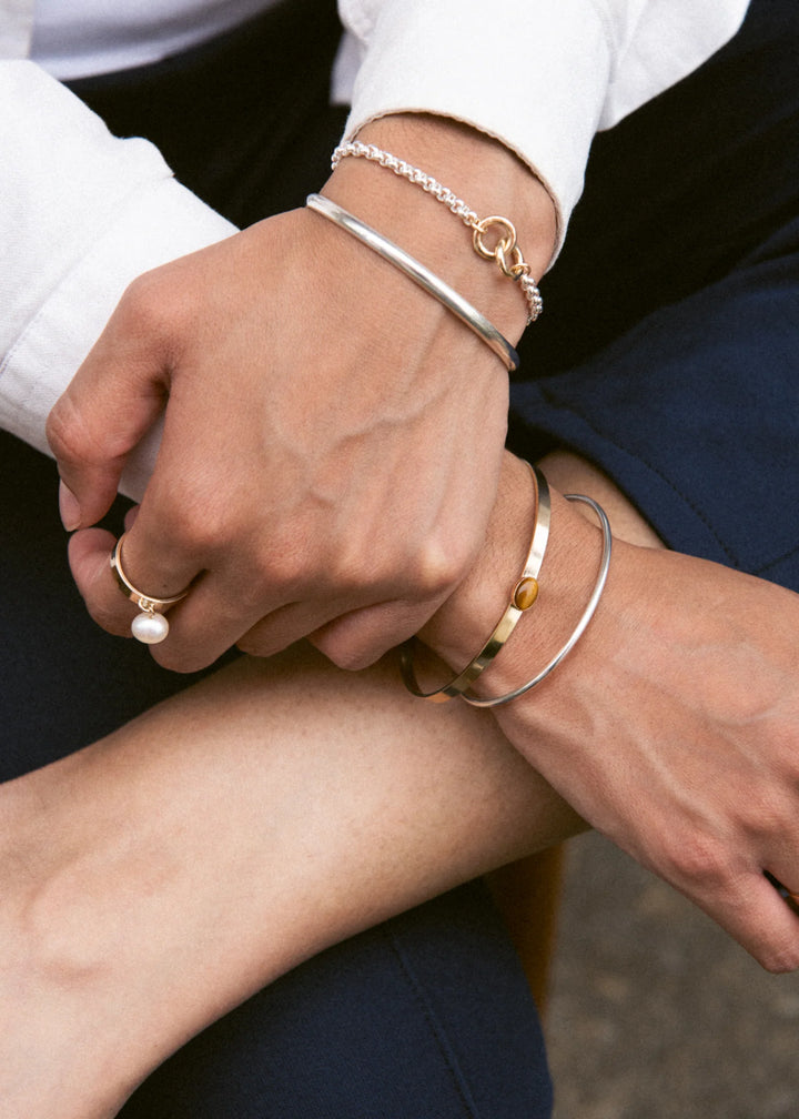 Flora - 4 mm Wide Half-Round Sterling Silver Rigid Bracelet