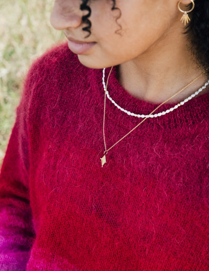 Flora - Collier 15 po perles de riz avec billes rondes 2 mm en or rempli