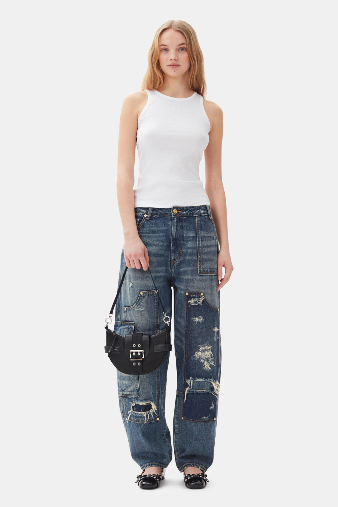 Ganni - Eyelets Bow Ballerina Naplack - Boutique Billie 