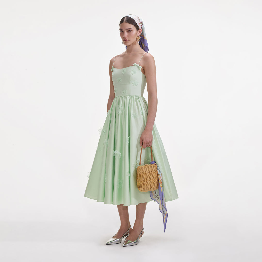 Self-Portrait - Green Cotton Flower Midi Dress Boutique Billie Self-Portrait - Green Cotton Flower Midi Dress Boutique Billie