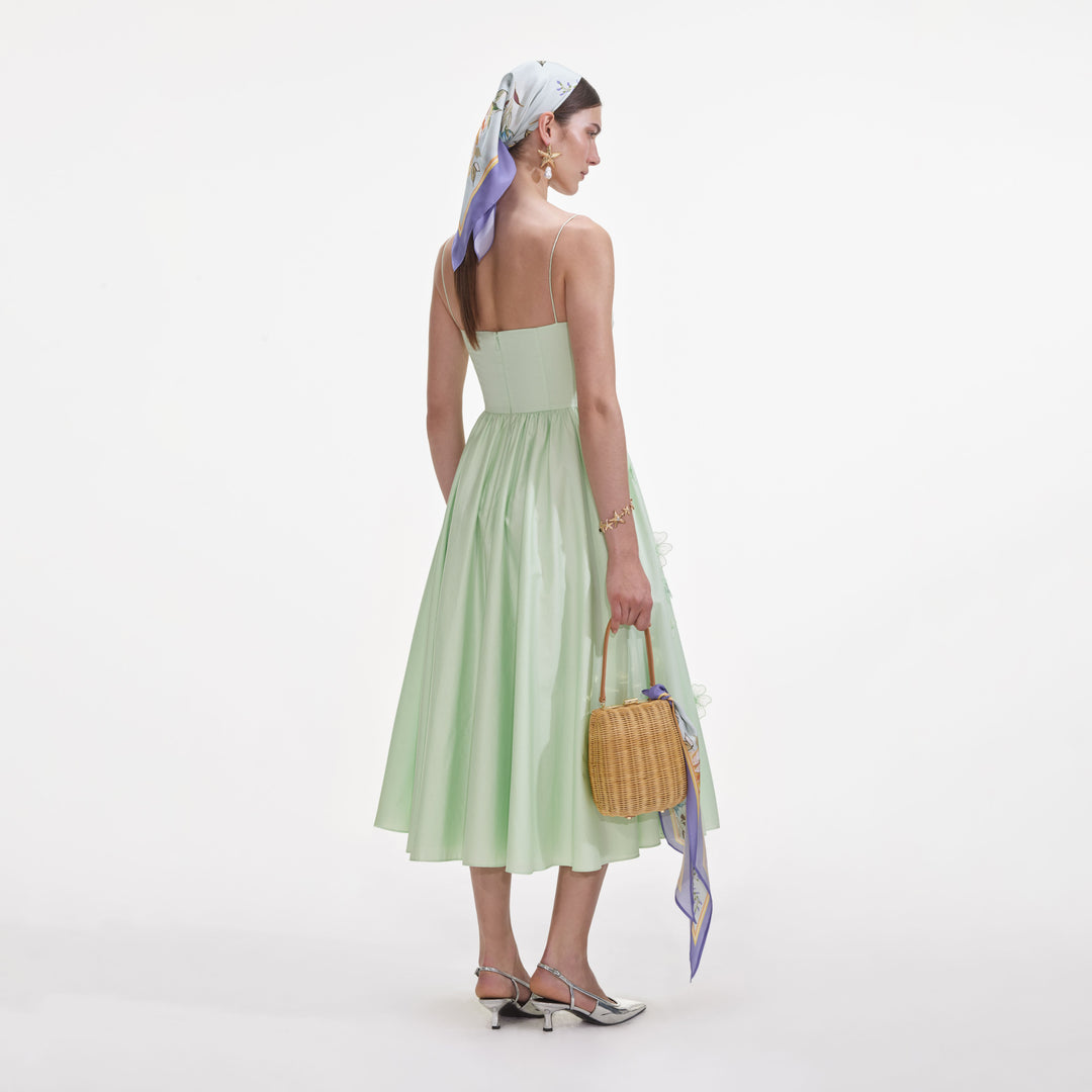Self-Portrait - Green Cotton Flower Midi Dress Boutique Billie Self-Portrait - Green Cotton Flower Midi Dress Boutique Billie