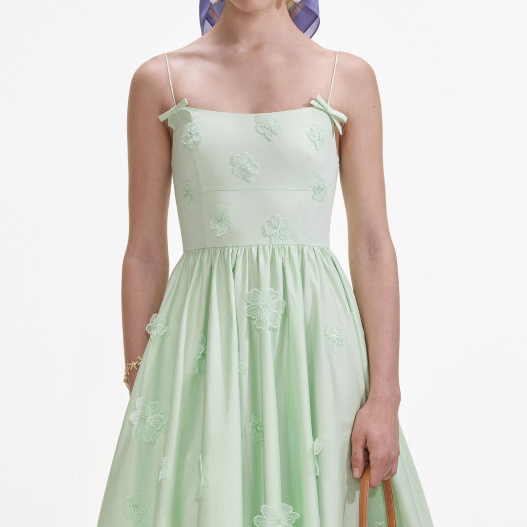 Self-Portrait - Green Cotton Flower Midi Dress Boutique Billie Self-Portrait - Green Cotton Flower Midi Dress Boutique Billie