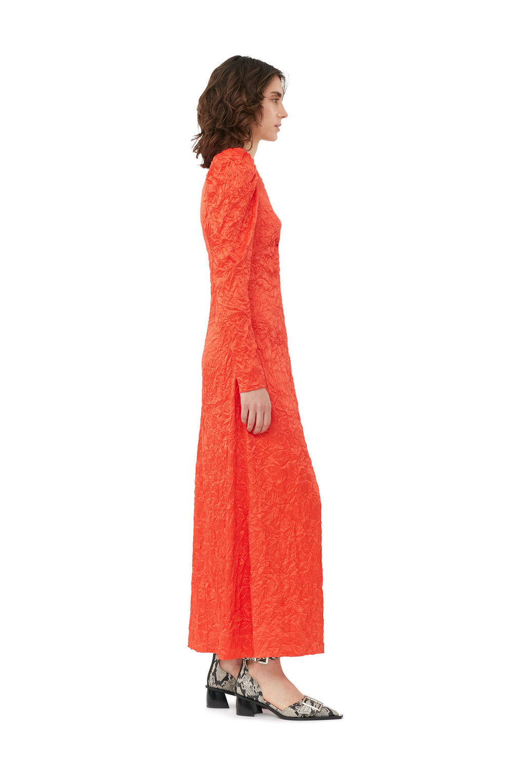 ganni crinkled satin maxi dress Ganni