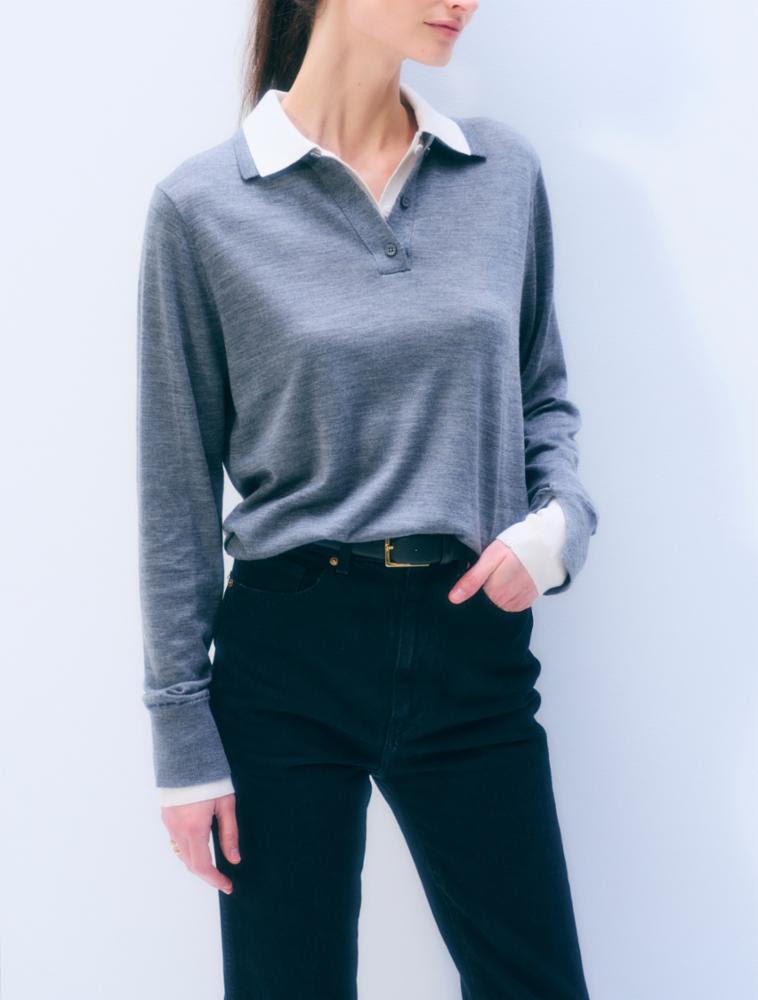 White + Warren - Pull polo superposé en laine mérinos superfine