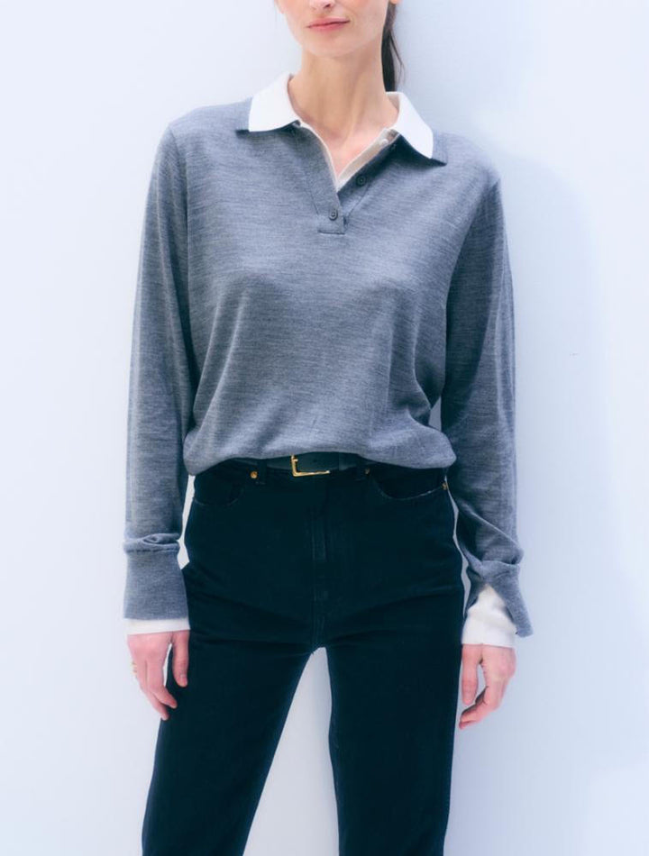 White + Warren - Pull polo superposé en laine mérinos superfine